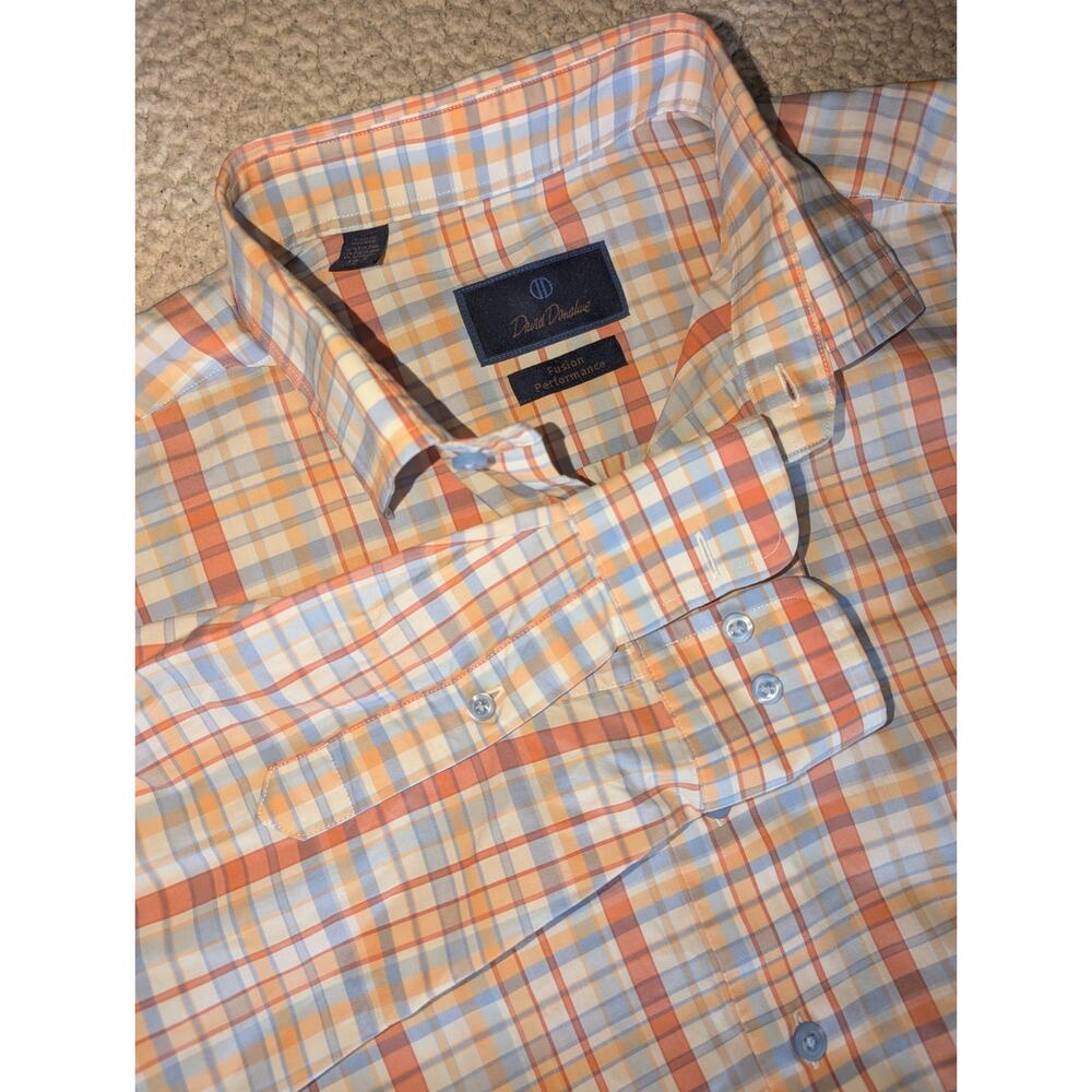 David Donahue Fusion Performance Mens Large Multicolor Plaid Button Up LS